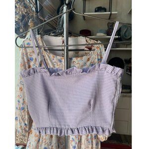 EastnWest Label Check Square Neck Adjustable Strap Ruffle Trim Tank Top Small